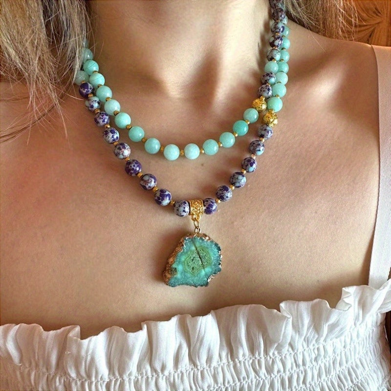 Heart of Abundance – Natural Aventurine Bead Necklace with Golden Glow