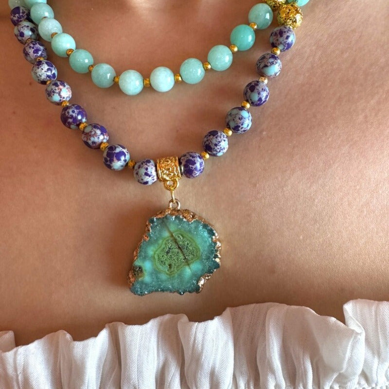 Heart of Abundance – Natural Aventurine Bead Necklace with Golden Glow