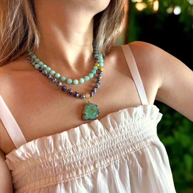 Heart of Abundance – Natural Aventurine Bead Necklace with Golden Glow