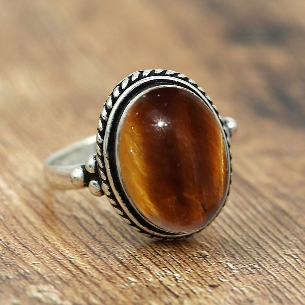 Manifest Courage & Prosperity Tiger’s Eye Sterling Silver 925 Ring – Sizes 4–20