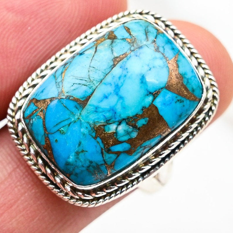 Sacred Manifestation Turquoise Sterling Silver 925 Ring – Sizes 4–20