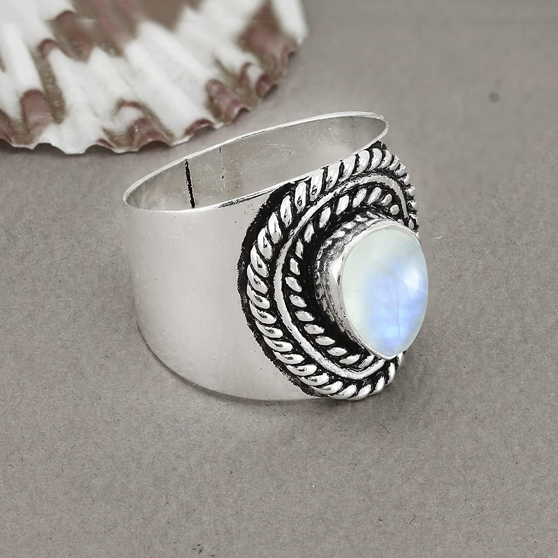 Moonlight Manifestation Moonstone Sterling Silver 925 Ring – Sizes 4–20