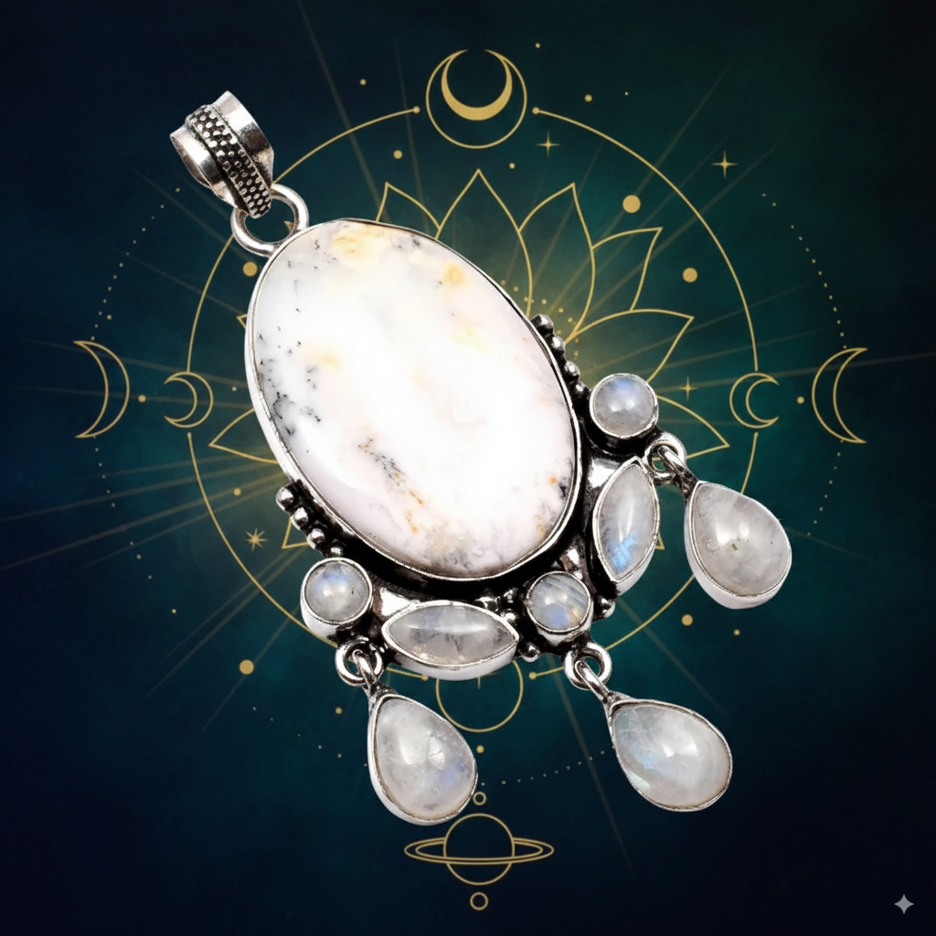 Dendrite Opal & Rainbow Moonstone Pendant