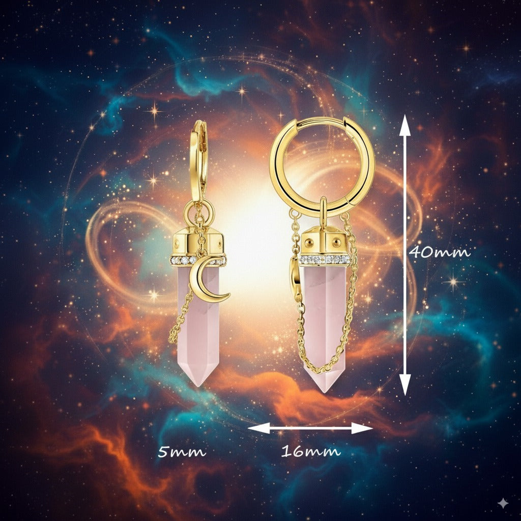 Rose Quartz Crystal Hoop Earrings – 925 Sterling Silver with 18k Gold Plating