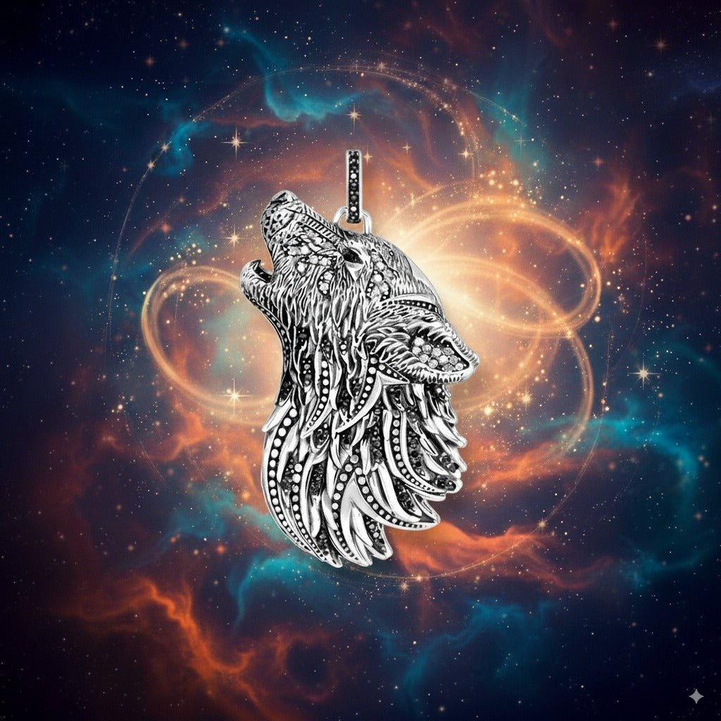 Howling Wolf Pendant – 925 Sterling Silver with Zircon Accents (Unisex)