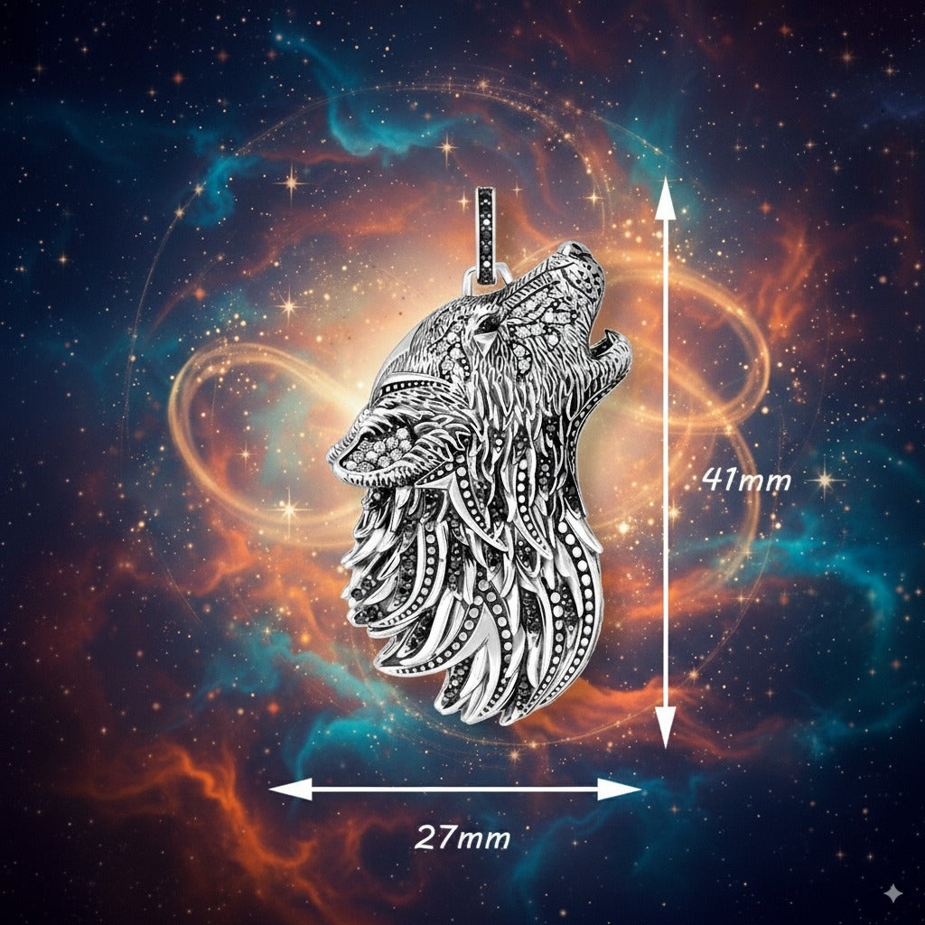 Howling Wolf Pendant – 925 Sterling Silver with Zircon Accents (Unisex)