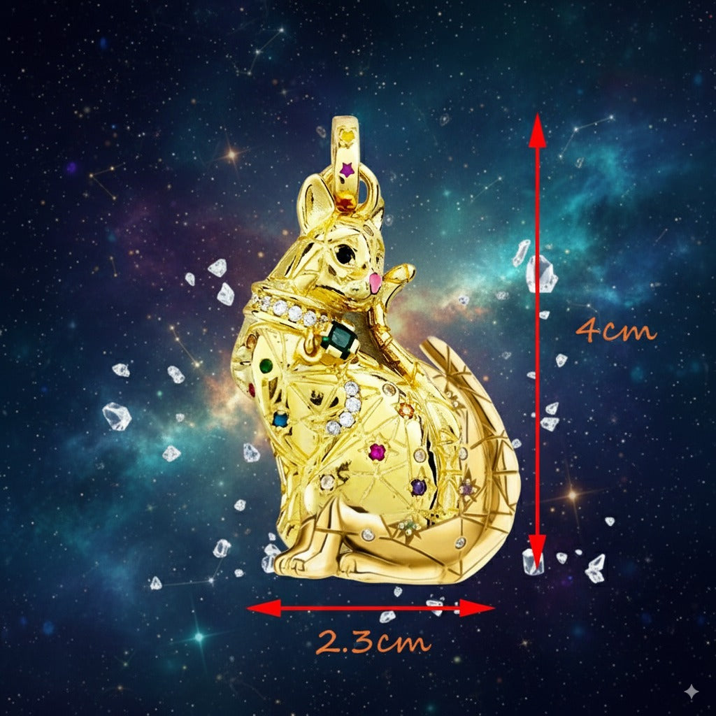 Celestial Cat Pendant – 925 Sterling Silver with Gold Finish & Multicolor Zircon