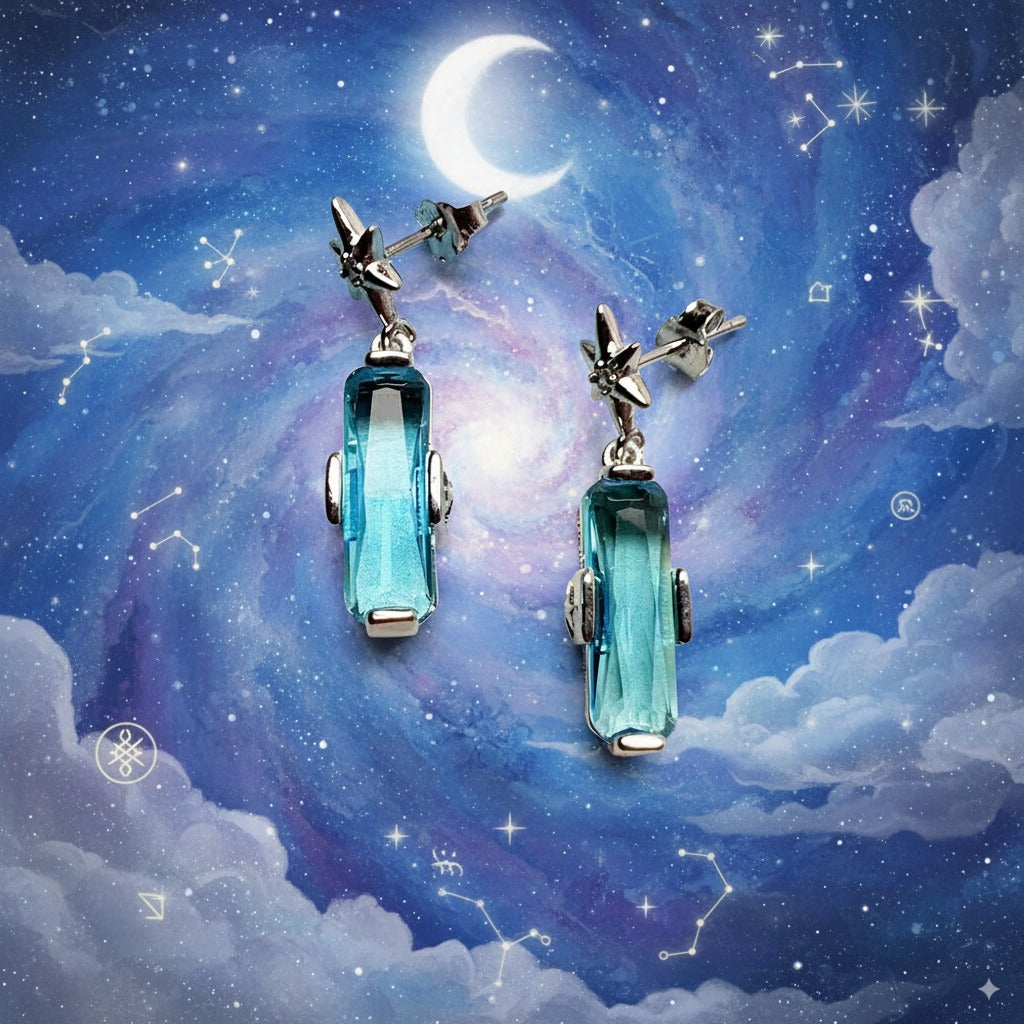 Lucky Blue Star Earrings – 925 Sterling Silver with Sky-Blue Zircon