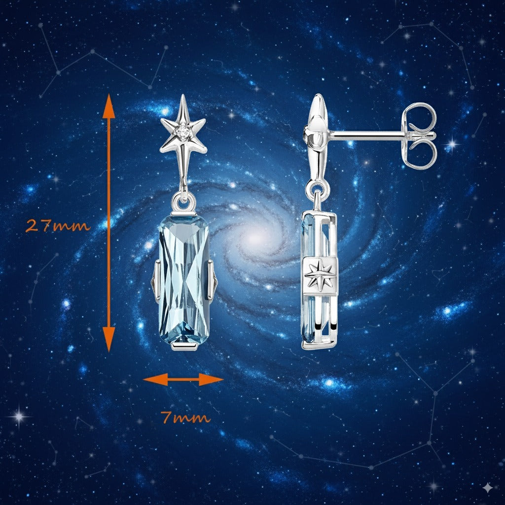Lucky Blue Star Earrings – 925 Sterling Silver with Sky-Blue Zircon