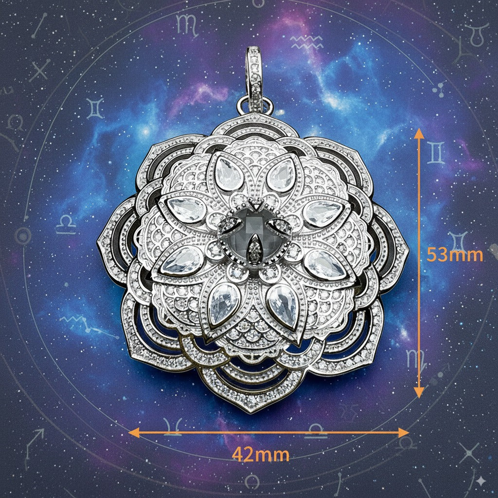 Lotus Flower Mandala Pendant – 925 Sterling Silver Talisman with Zircon for Purity, Healing & Spiritual Awakening
