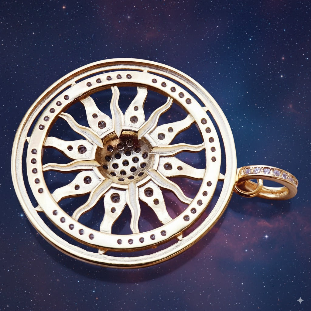 Golden Sun Manifestation Amulet – 925 Sterling Silver & Zircon Talisman for Energy, Protection & Vitality