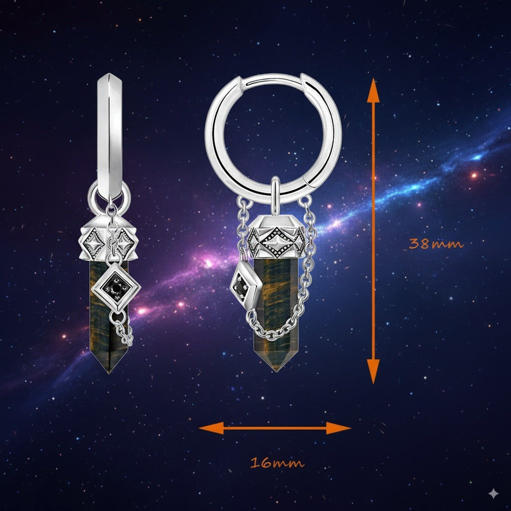 Tiger’s Eye Crystal Hoop Earrings – 925 Sterling Silver Unisex Talisman for Courage, Clarity & Protection