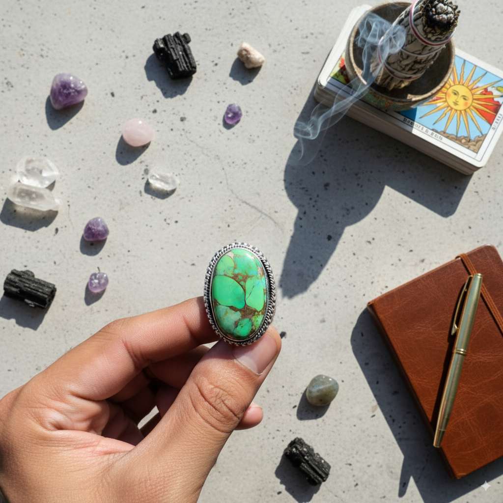 Manifest Your Desires Turquoise Sterling Silver 925 Ring – Sizes 4–20