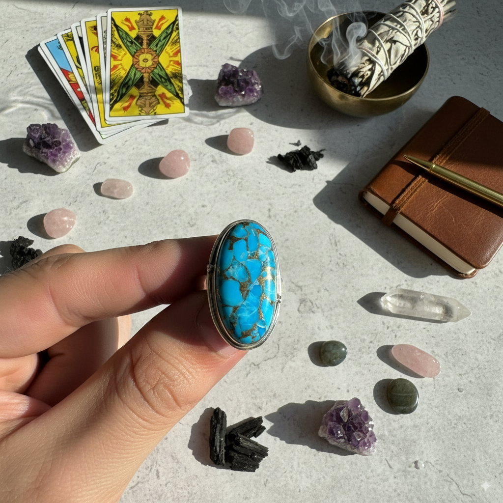 Manifest Your Dreams Turquoise Sterling Silver 925 Ring – Sizes 4–20