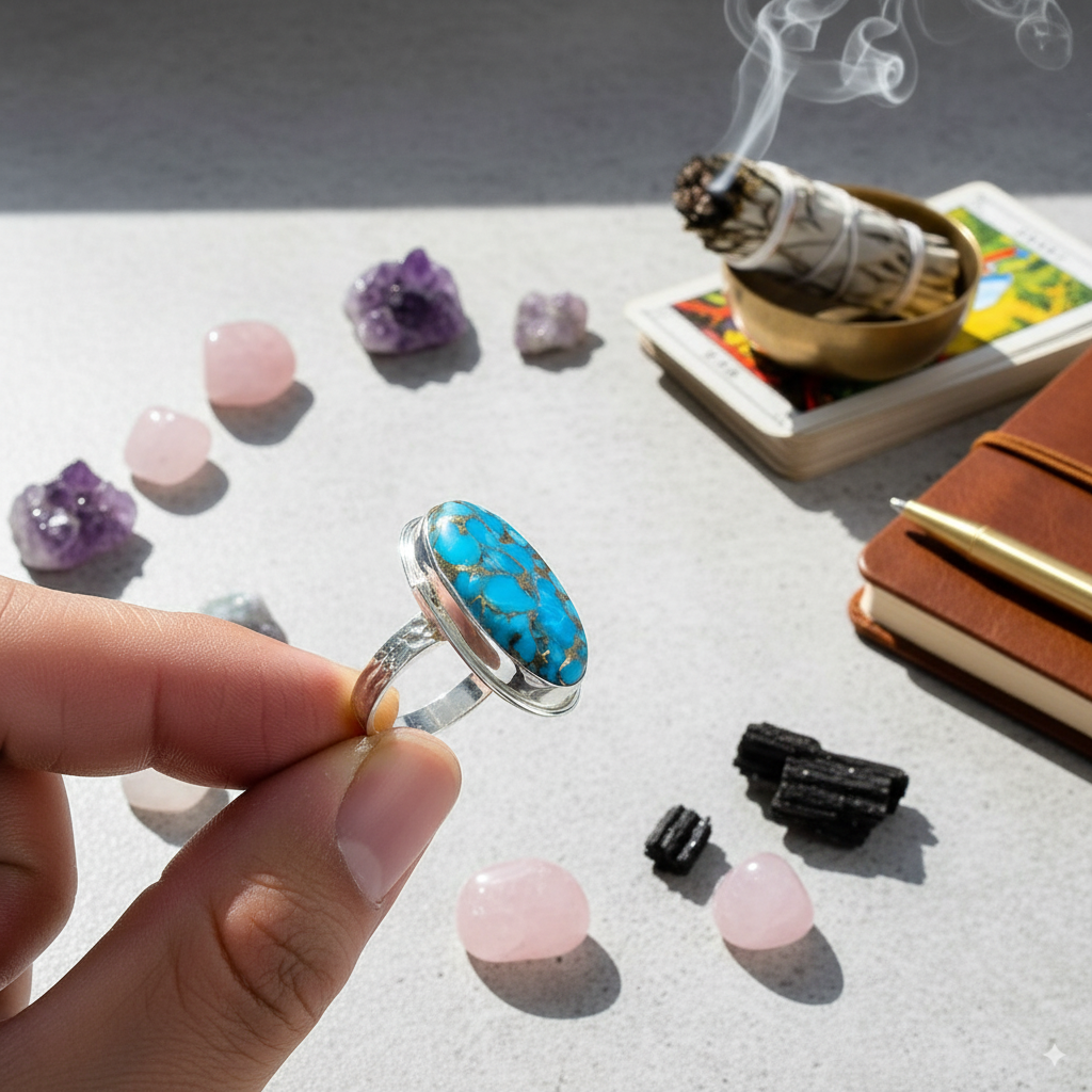 Manifest Your Dreams Turquoise Sterling Silver 925 Ring – Sizes 4–20