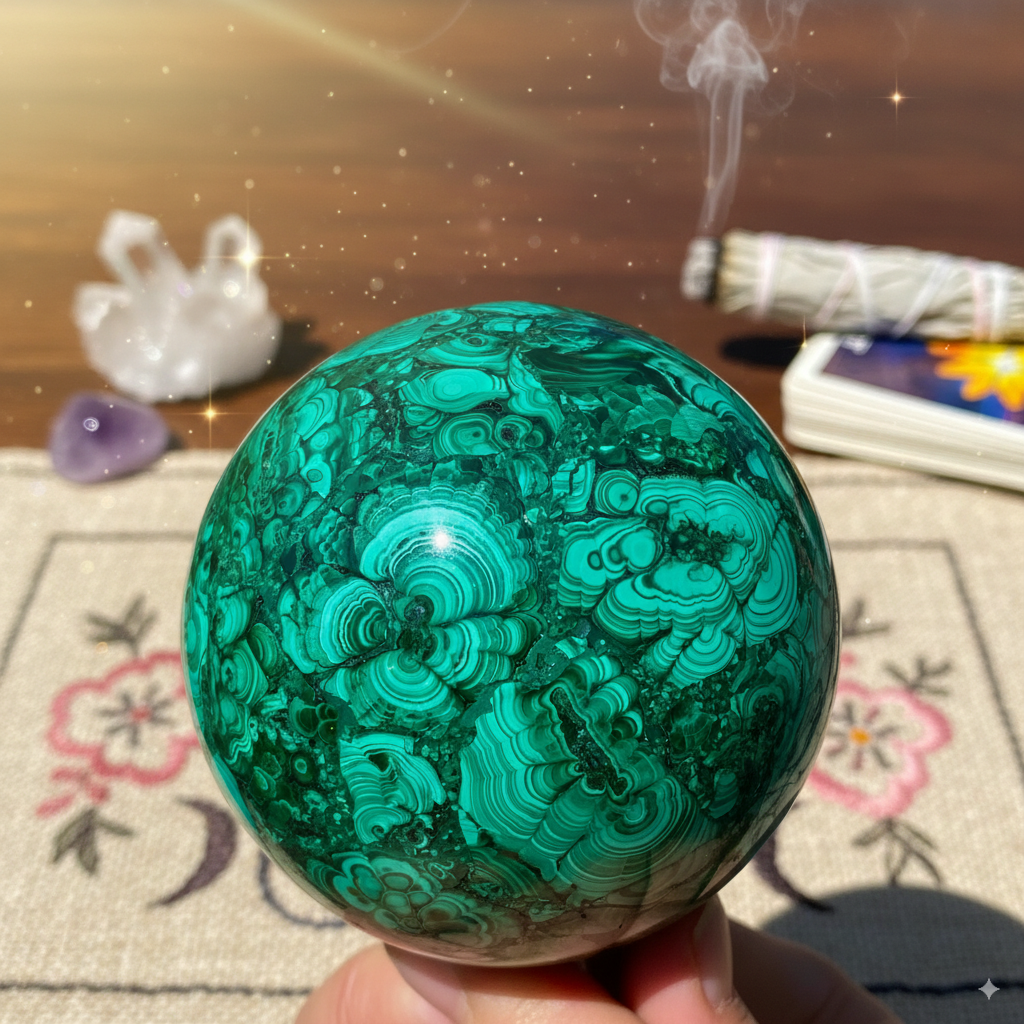 Natural Malachite Sphere – Deep Transformation & Prosperity Crystal