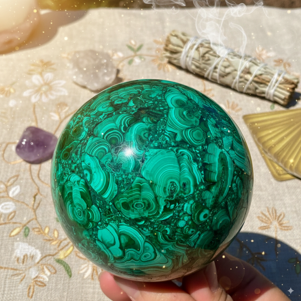 Natural Malachite Sphere – Deep Transformation & Prosperity Crystal