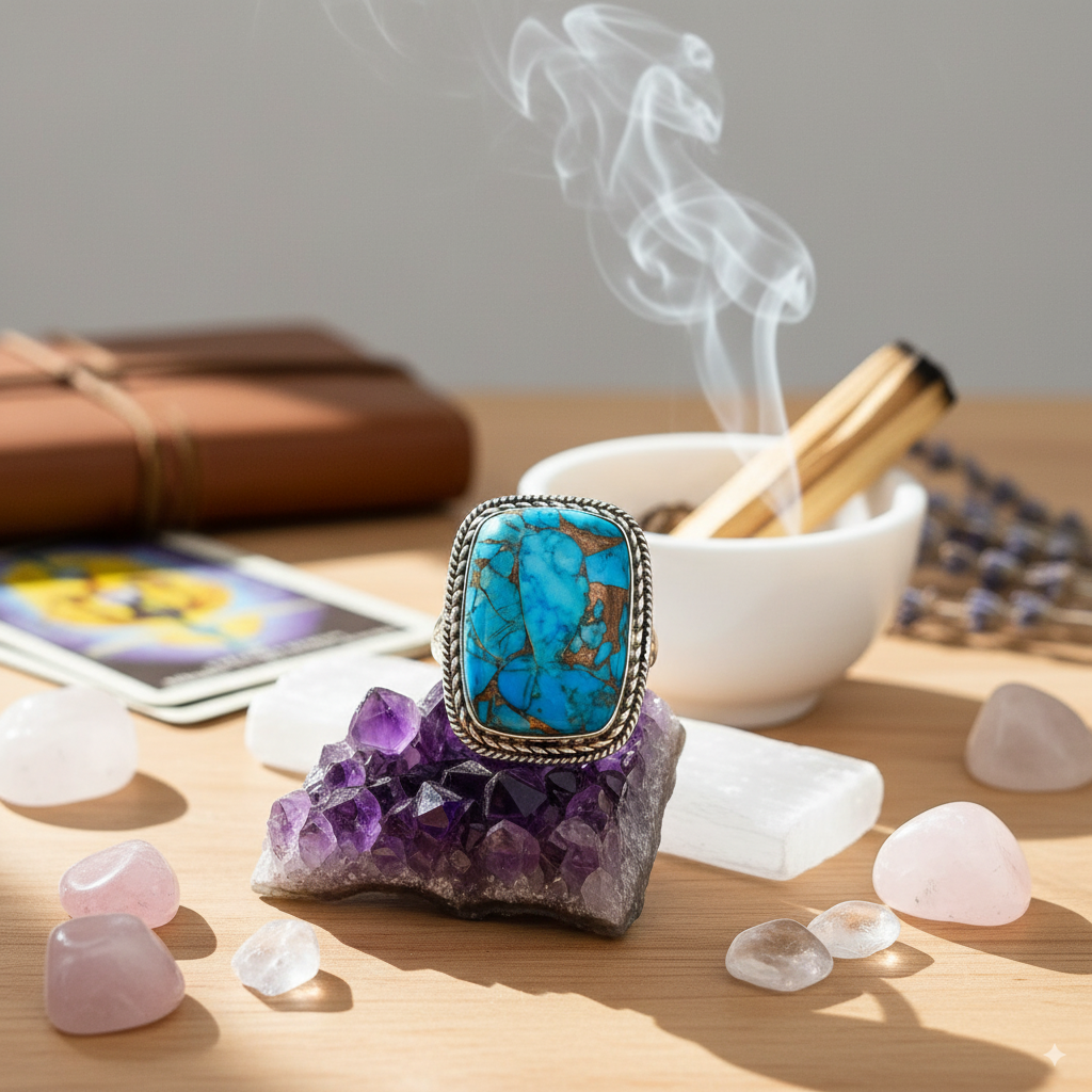 Sacred Manifestation Turquoise Sterling Silver 925 Ring – Sizes 4–20