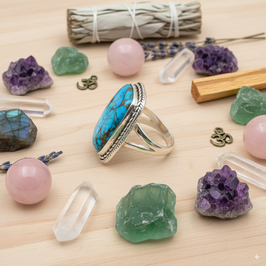 Sacred Manifestation Turquoise Sterling Silver 925 Ring – Sizes 4–20