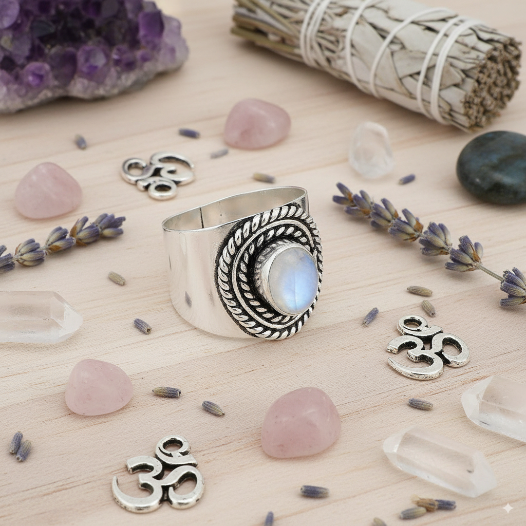 Moonlight Manifestation Moonstone Sterling Silver 925 Ring – Sizes 4–20