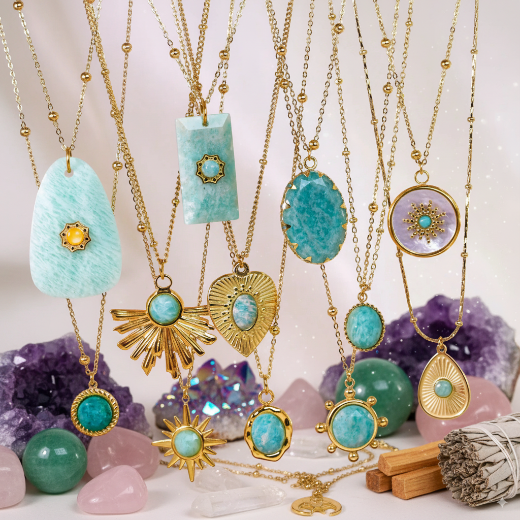 14K Gold-Plated Amazonite Pendant Necklace – Serenity & Self-Expression