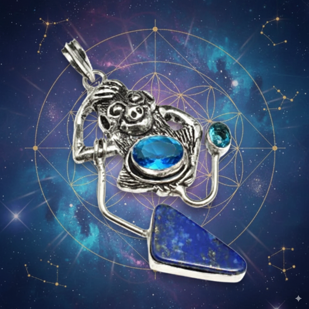 Cosmic Connection Amulet: Manifest Your Dreams with Lapis Lazuli & Blue Topaz