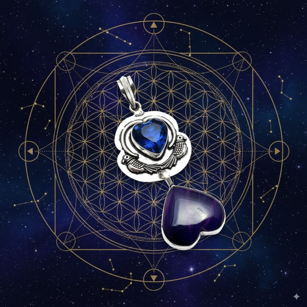 Awaken Your Inner Power: Botswana Agate & Tanzanite Dual Heart Manifestation Pendant