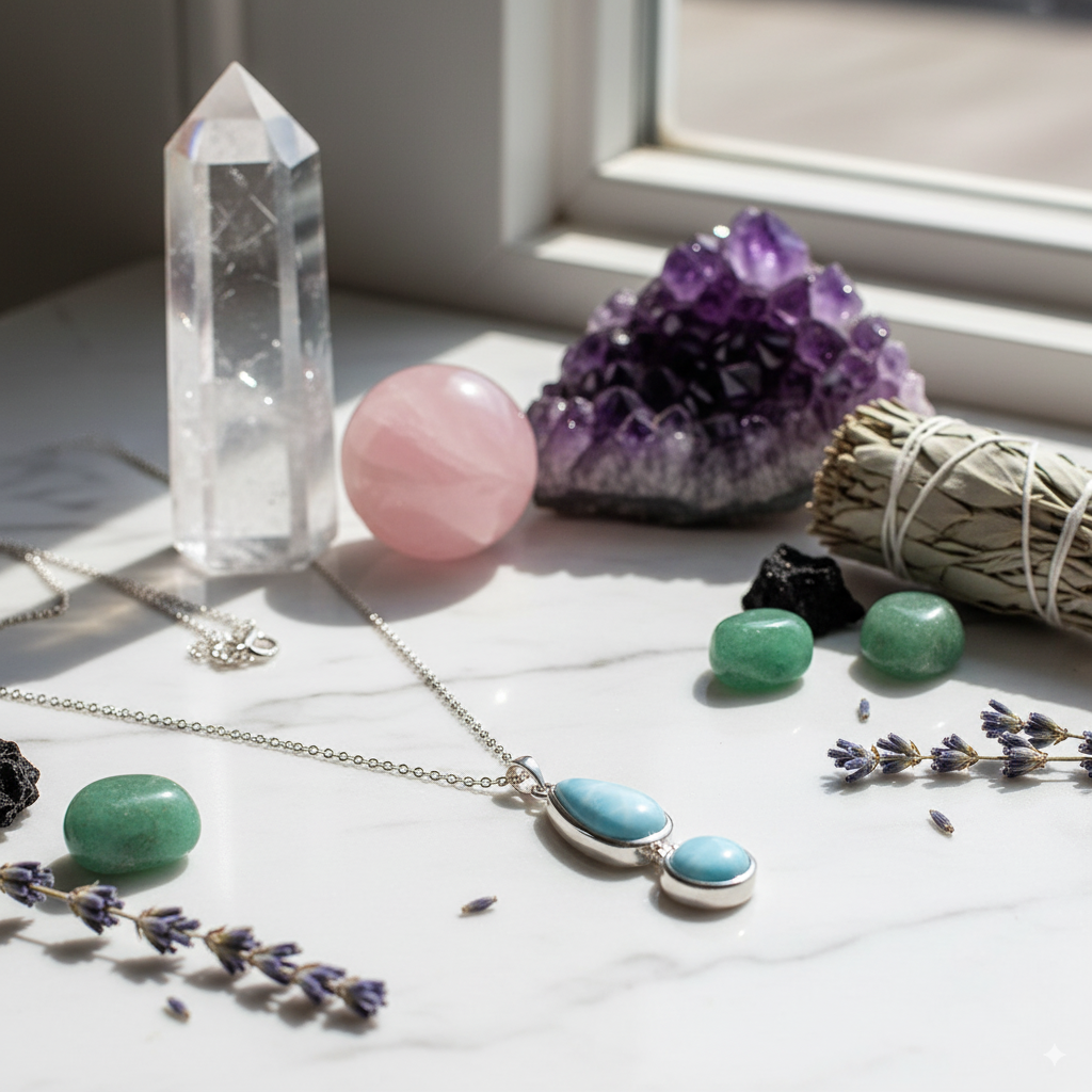 Mystic Ocean Larimar Drop Pendant – 925 Sterling Silver with Platinum Plating for Tranquility & Manifestation