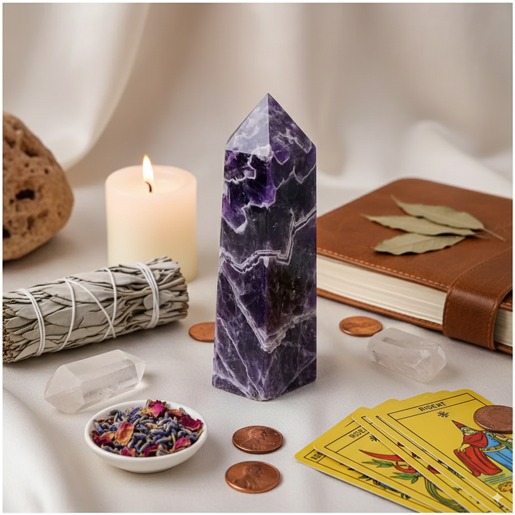 Natural Dream Amethyst Quartz Tower Wand – Spiritual Growth & Manifestation Crystal (200–500 g)