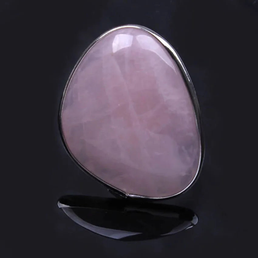 Natural Rose Quartz Adjustable Ring – Healing Crystal of Love & Compassion (Silver Plated)