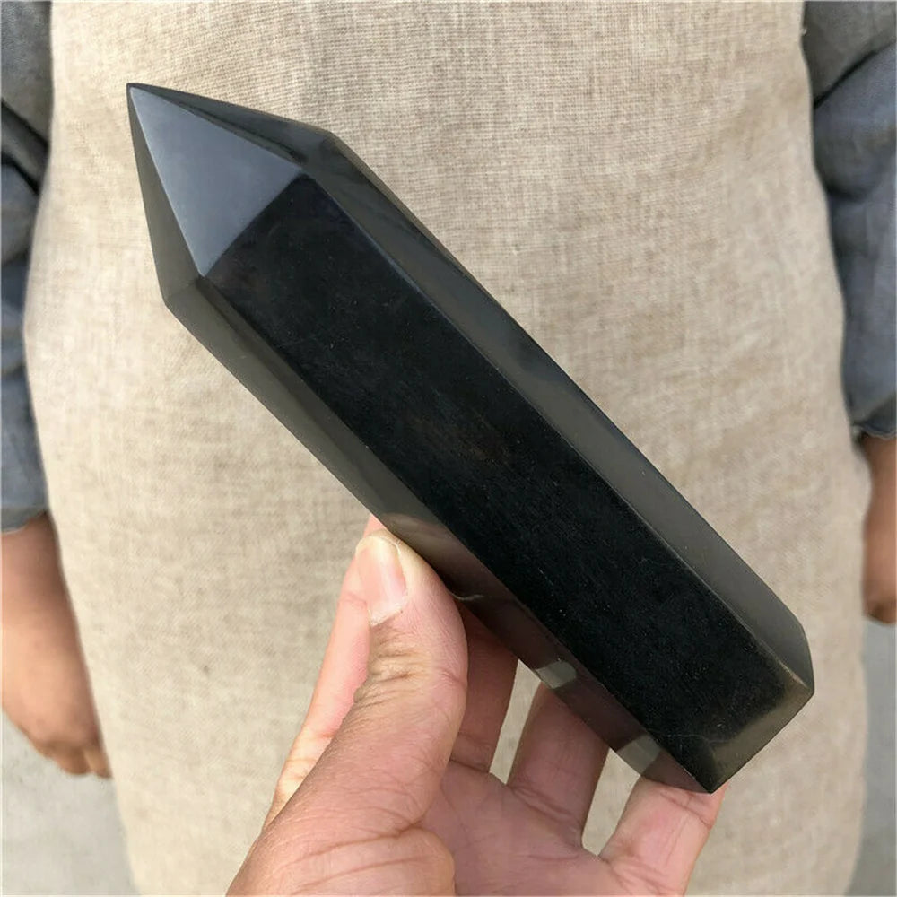 Natural Black Tourmaline Quartz Obelisk – Protection & Energy Cleansing Wand
