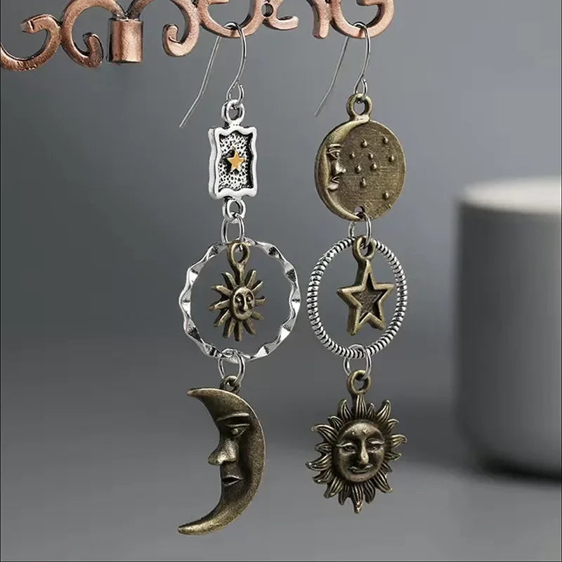 Mystical Sun & Moon Dangle Earrings – Celestial Star & Lunar Jewelry