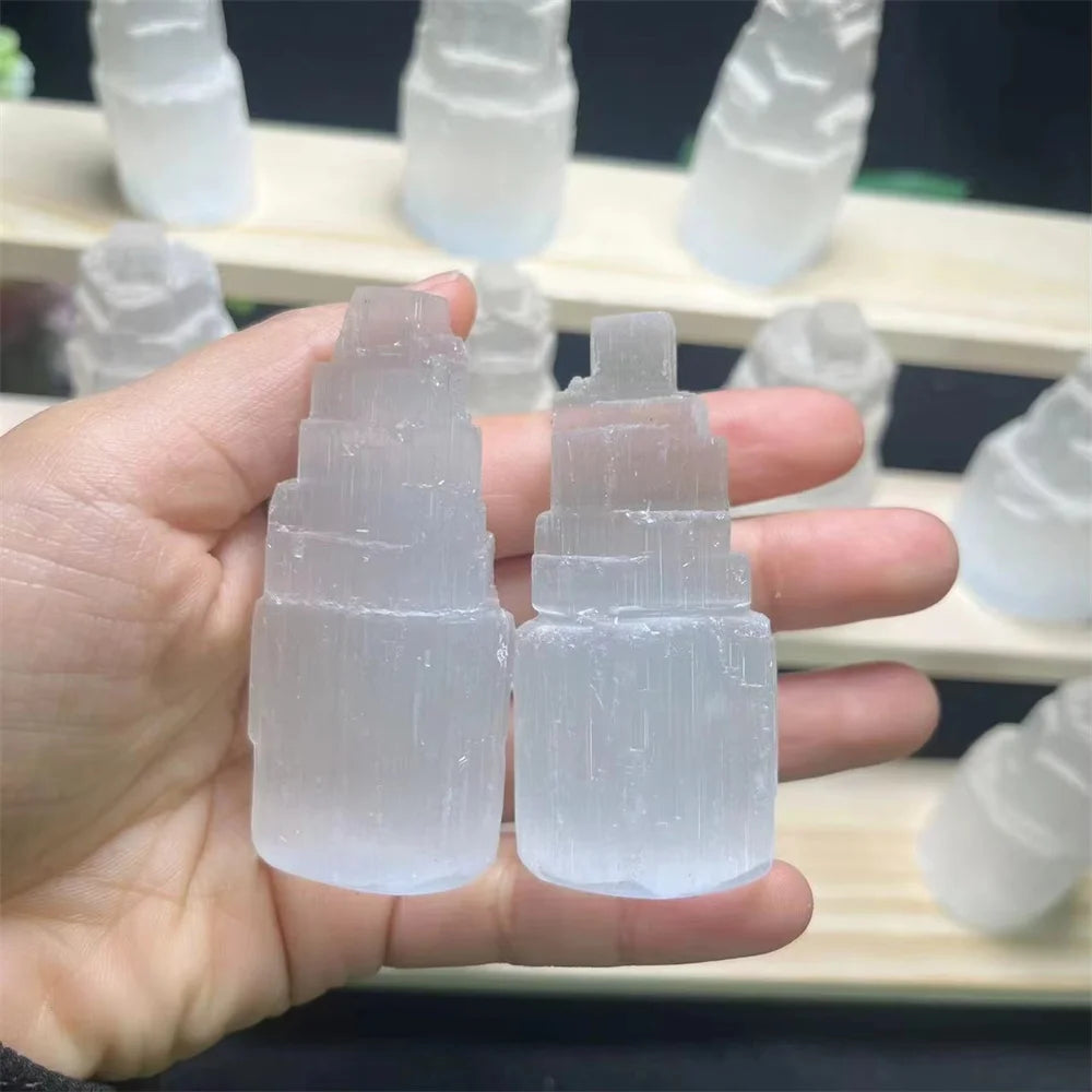 Natural Selenite Crystal Tower – Spiritual Healing, Cleansing & Recharge Decoration (55–65mm)