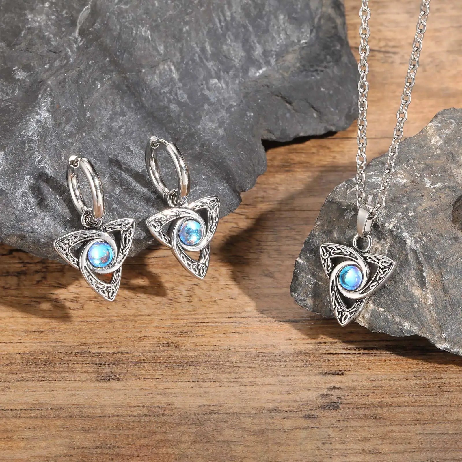Stainless Steel Triquetra Pendant & Earrings Set