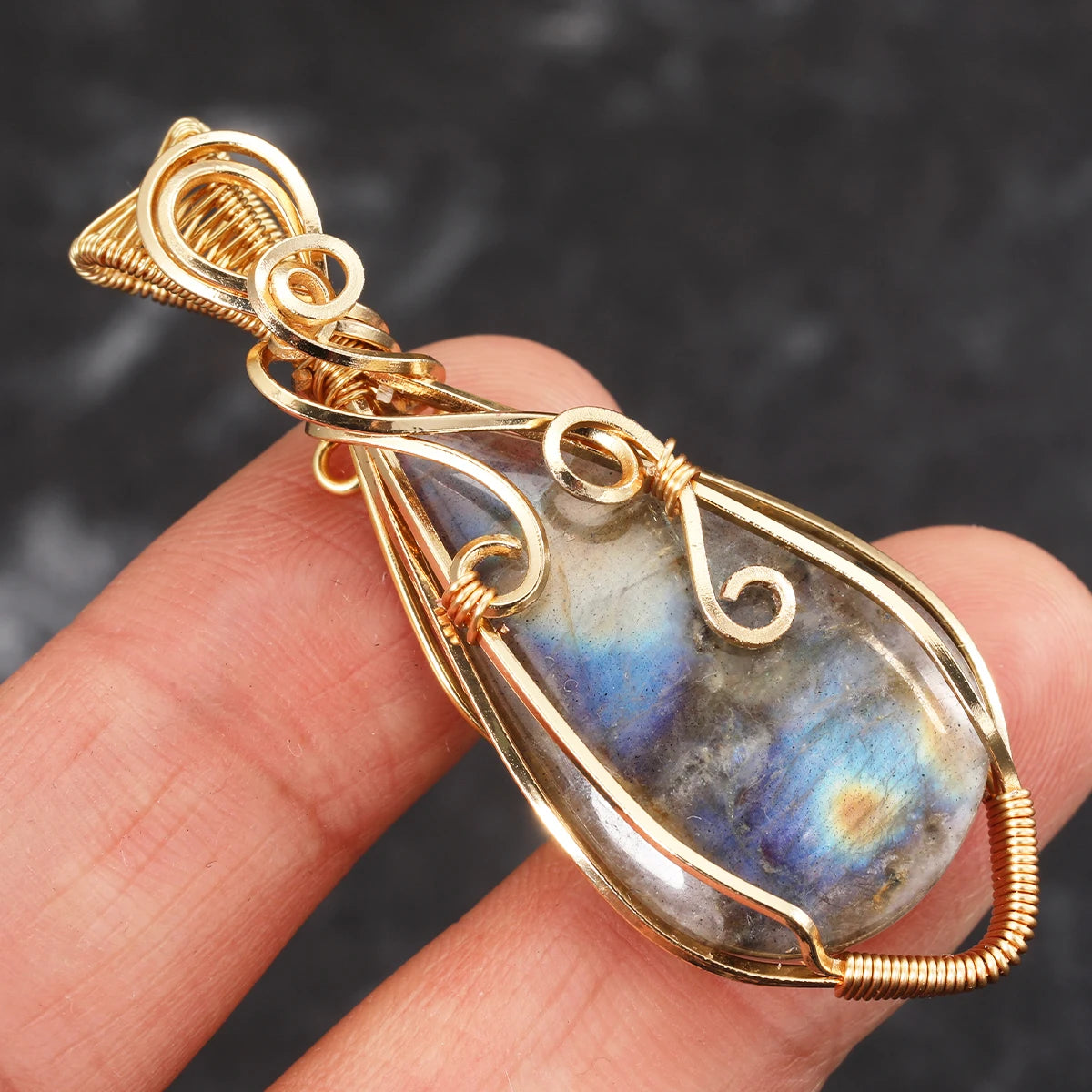Labradorite Teardrop Wire Wrapped Pendant Necklace – Inner Vision, Transformation & Spiritual Protection