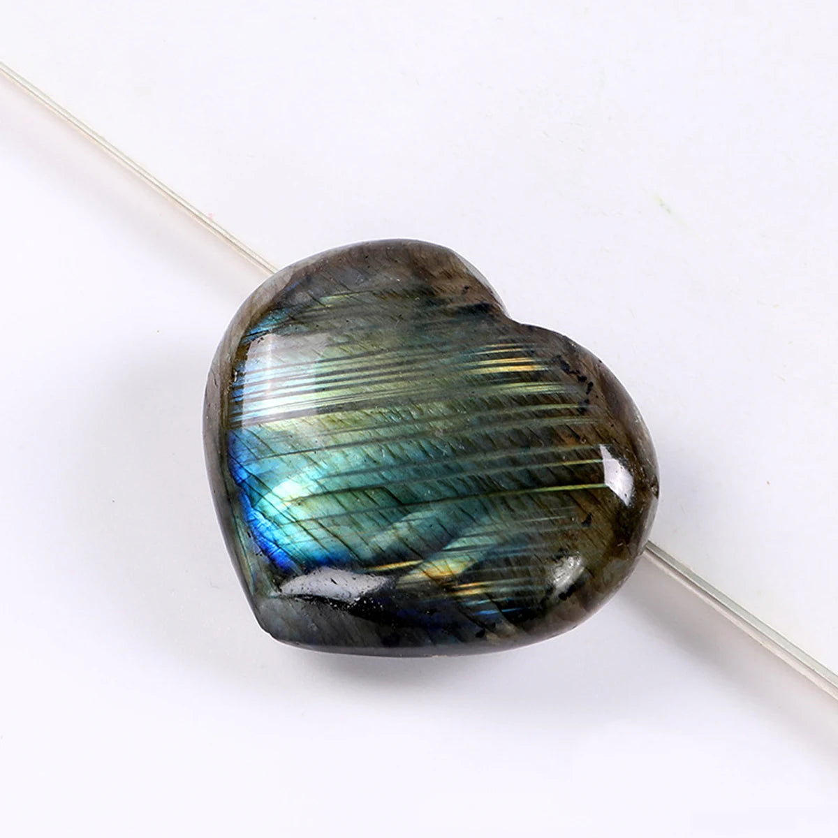 2pcs Flashy Labradorite Heart Set – Polished Crystal for Healing, Protection & Intuition (Flatback Stones)