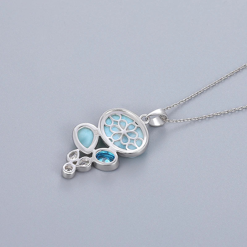 Celestial Cascade Larimar Pendant – 925 Sterling Silver with Platinum Plating for Peace & Manifestation