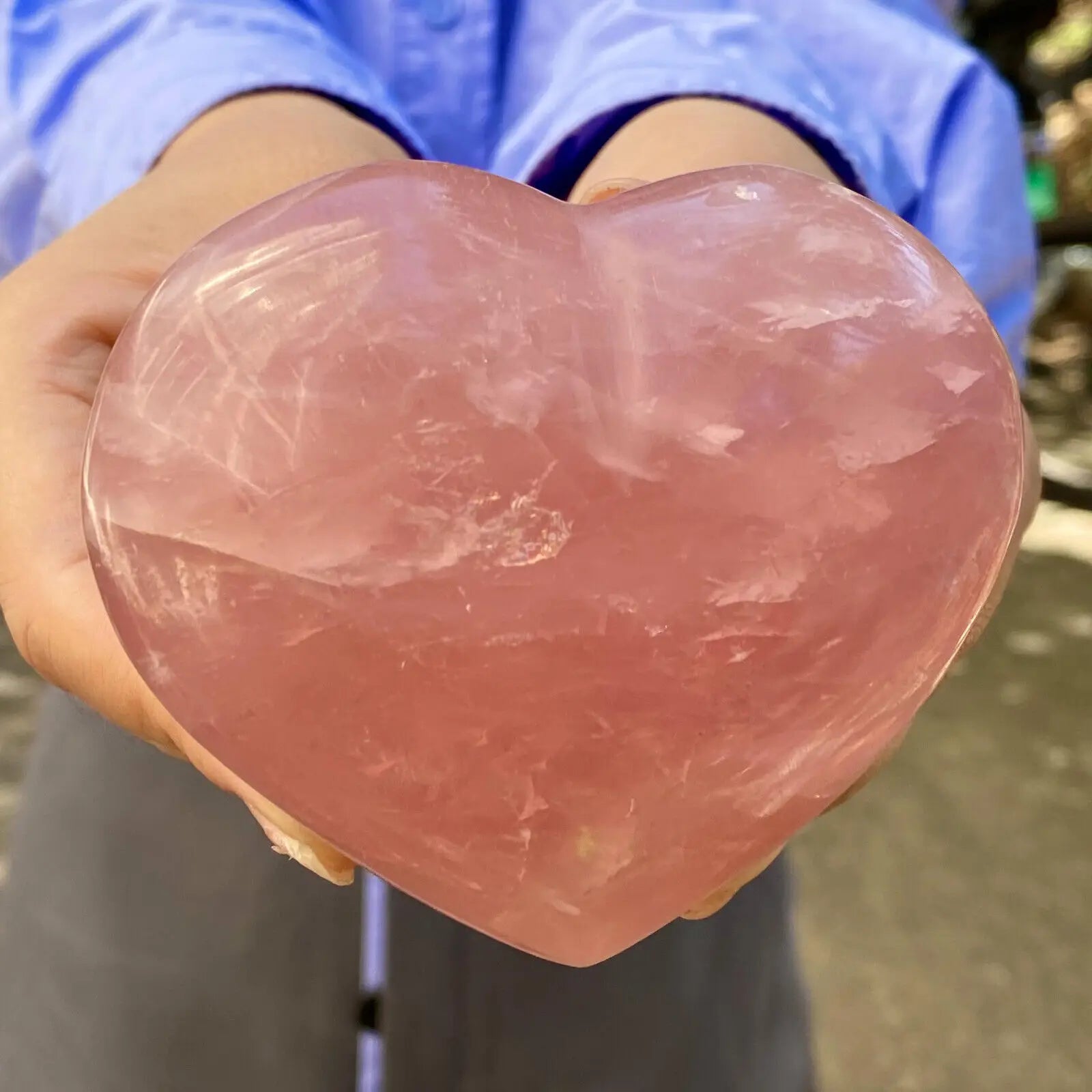 Natural Pink Rose Quartz Crystal Carved Heart Shaped Healing