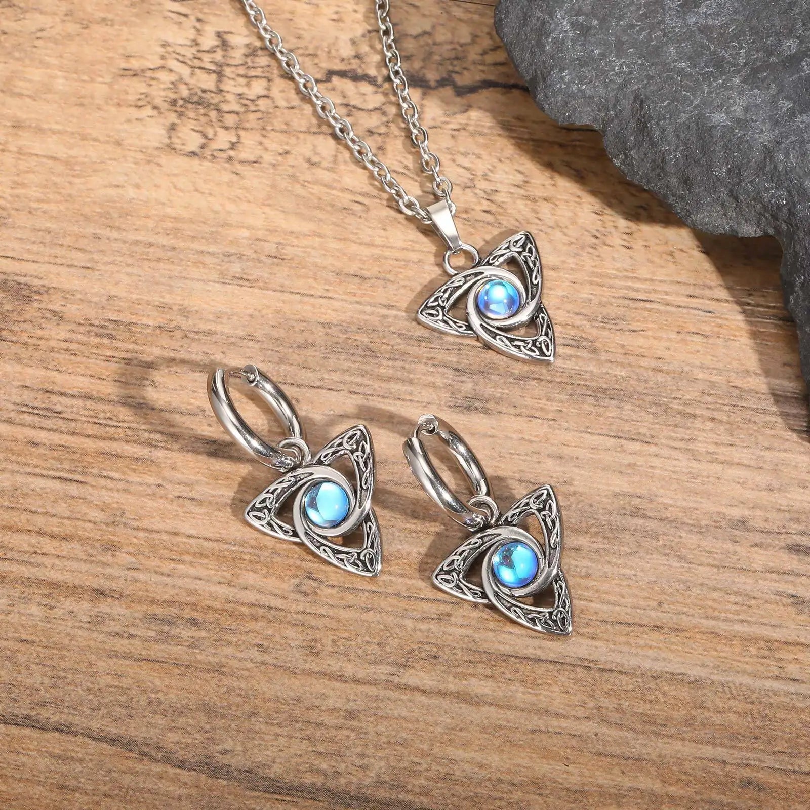 Stainless Steel Triquetra Pendant & Earrings Set