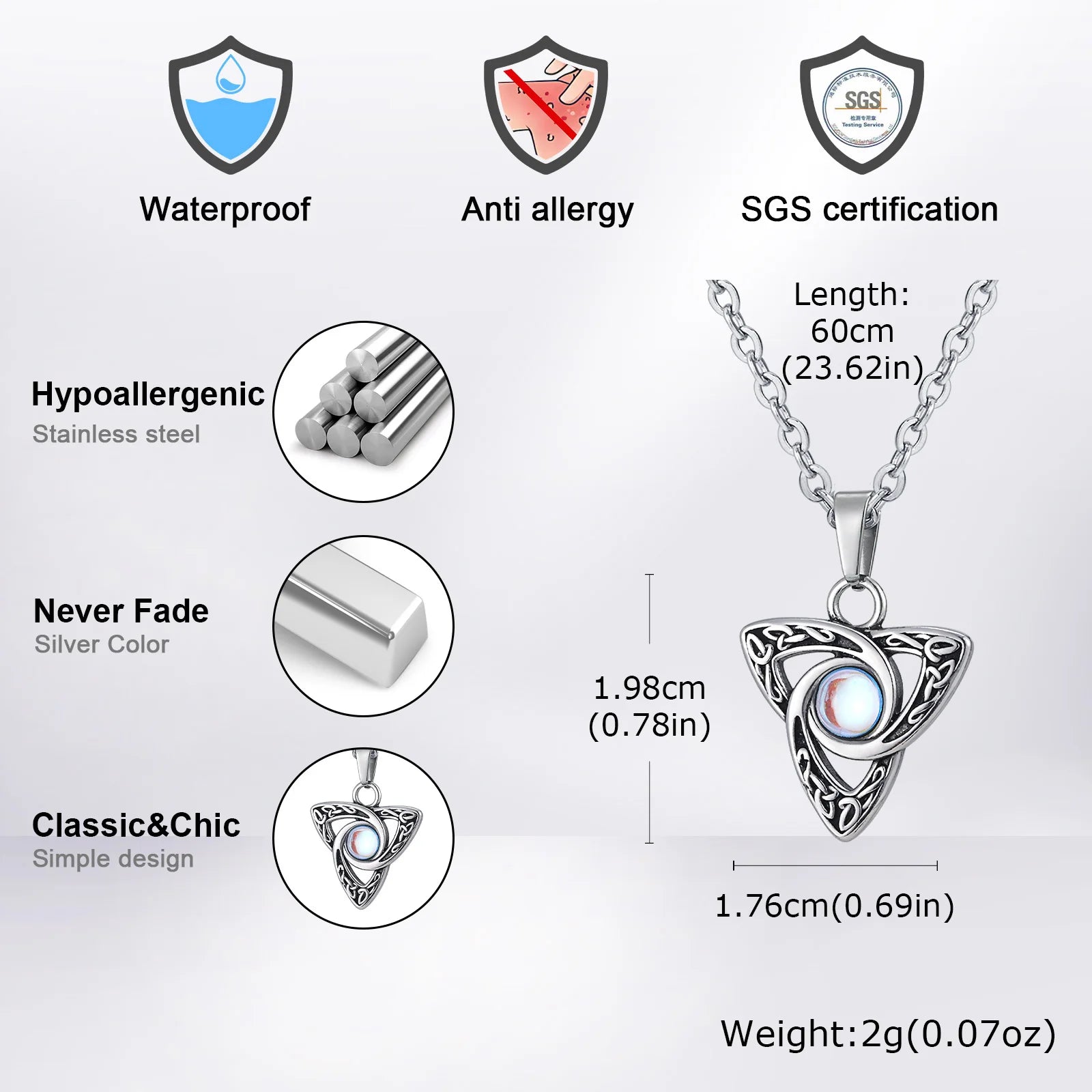 Stainless Steel Triquetra Pendant & Earrings Set