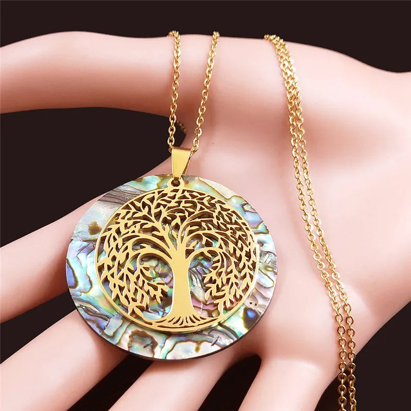 Eternal Tree of Life Abalone Shell Necklace – Manifestation Jewelry for Protection, Energy & Connection