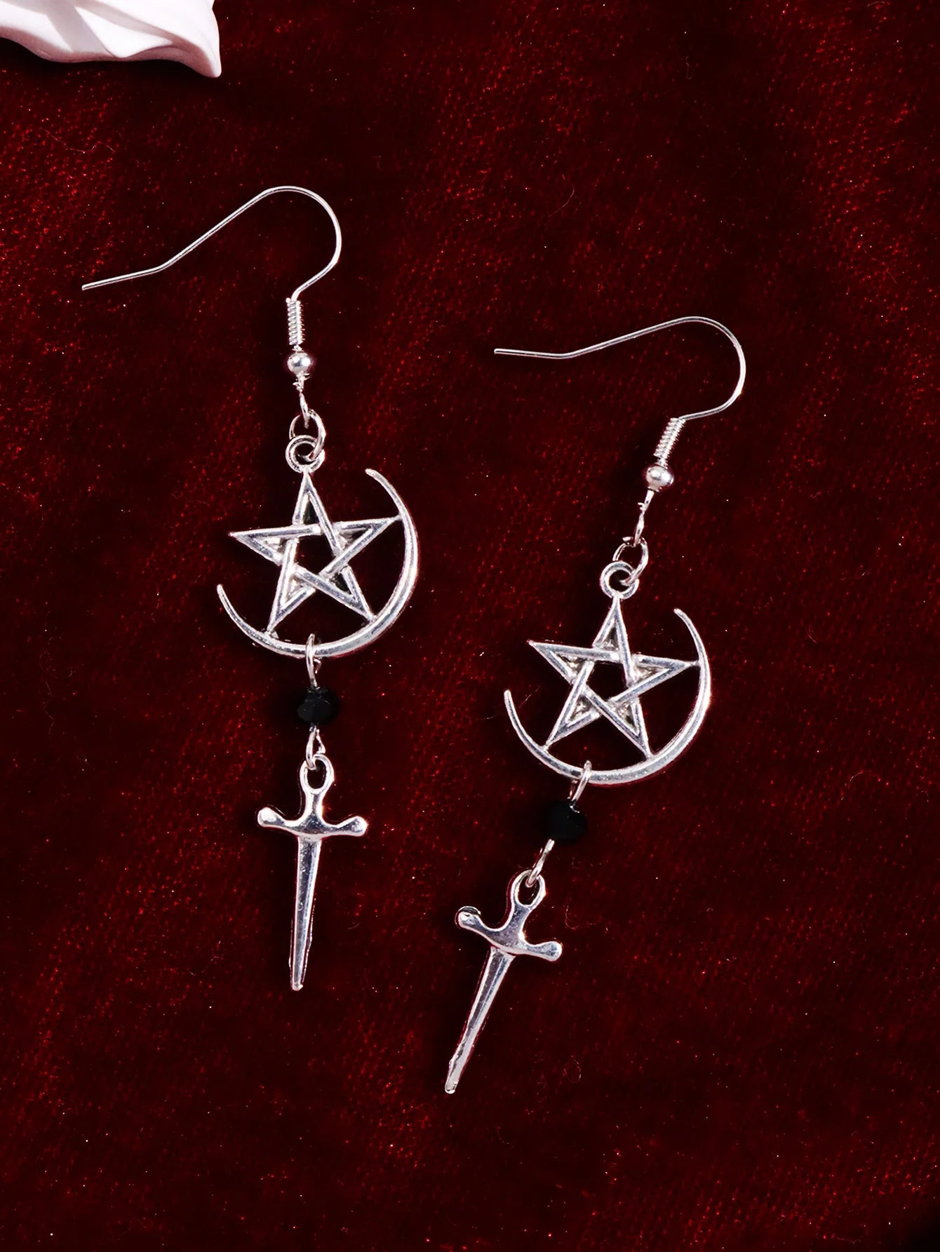 Witchy Pentagram Drop Earrings – Occult Moon, Cross & Star