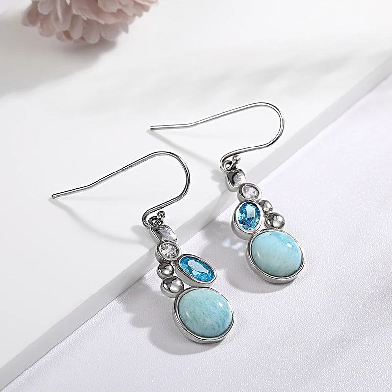 Ocean Whisper Larimar Cascade Earrings – 925 Sterling Silver with Platinum Plating for Serenity & Manifestation