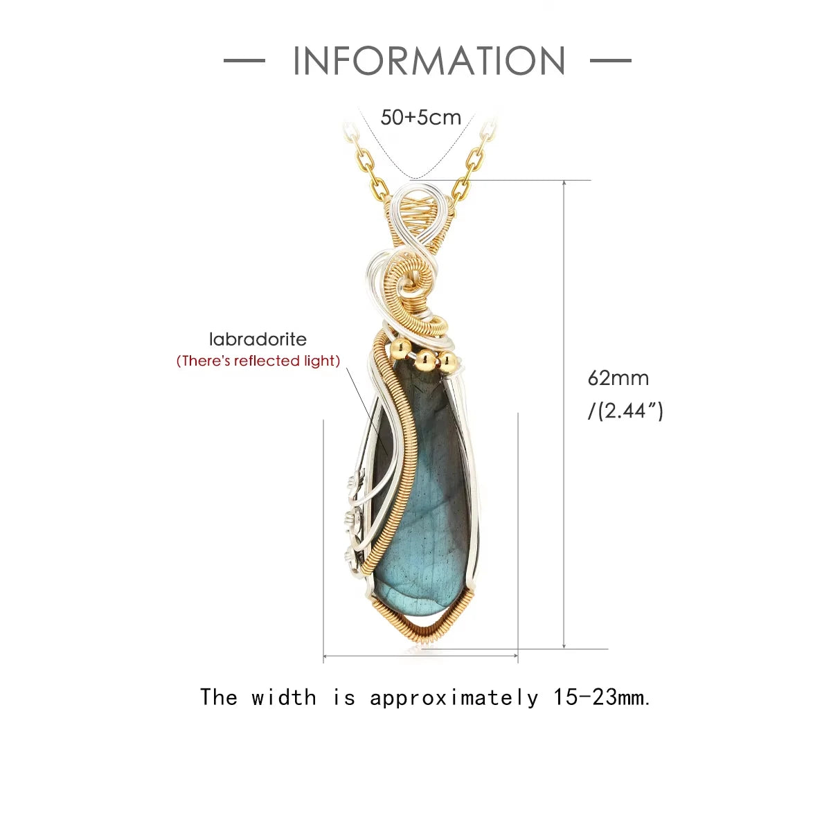 Labradorite Elongated Wire Wrapped Pendant Necklace – Intuition, Transformation & Aura Protection