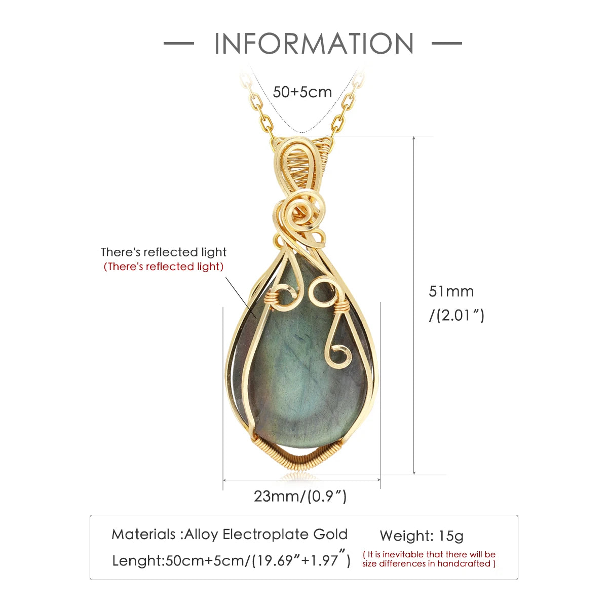 Labradorite Teardrop Wire Wrapped Pendant Necklace – Inner Vision, Transformation & Spiritual Protection