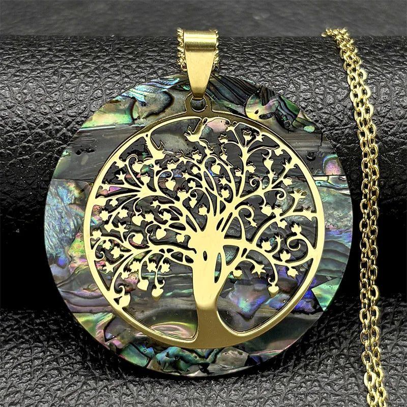 Eternal Tree of Life Abalone Shell Necklace – Manifestation Jewelry for Protection, Energy & Connection