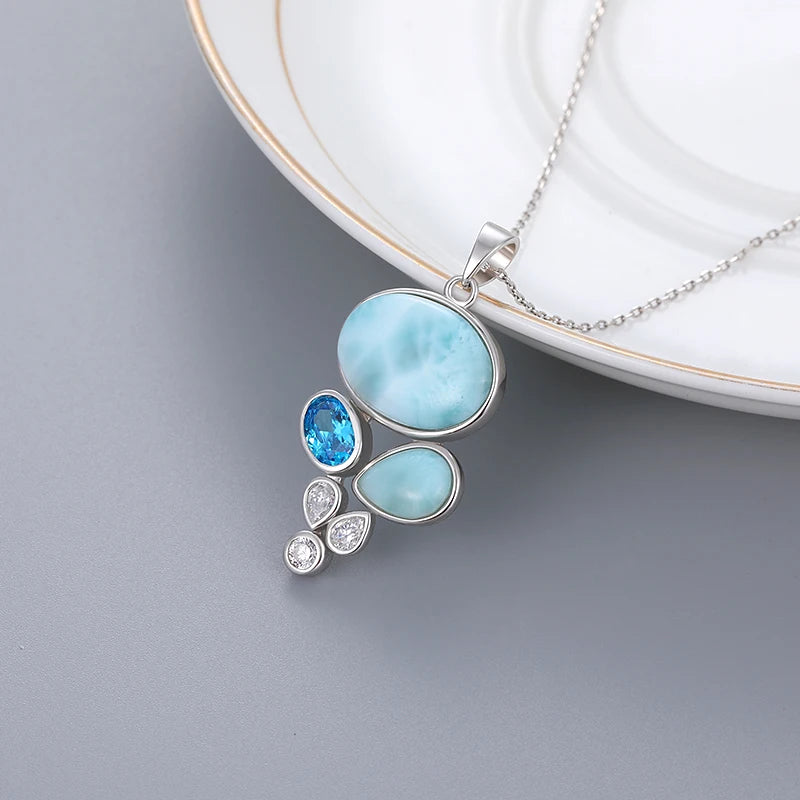 Celestial Cascade Larimar Pendant – 925 Sterling Silver with Platinum Plating for Peace & Manifestation