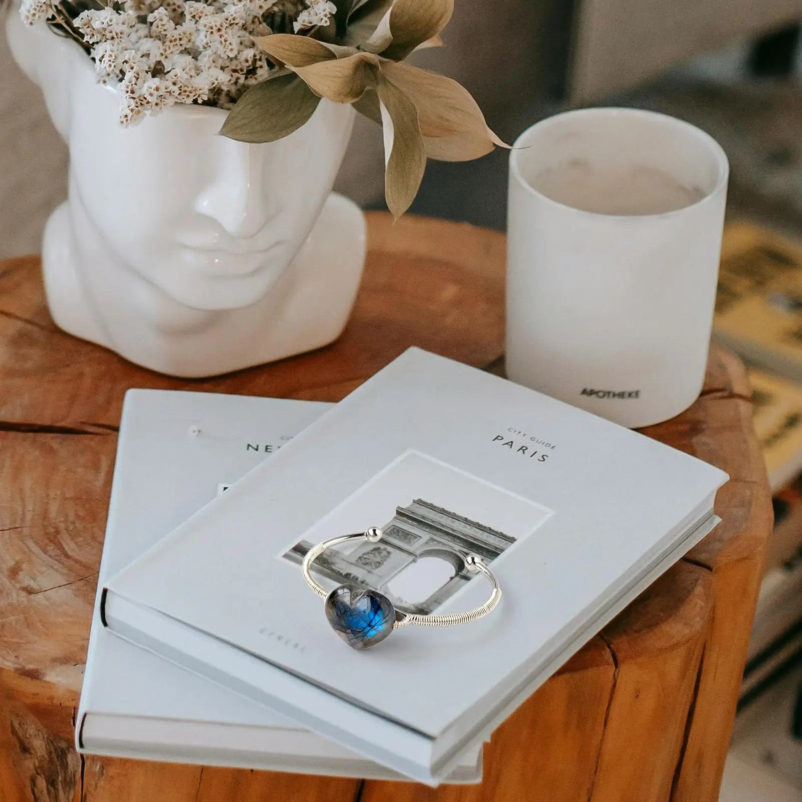 Labradorite Heart Crystal Bangle – Manifest Protection, Intuition & Transformation Bracelet
