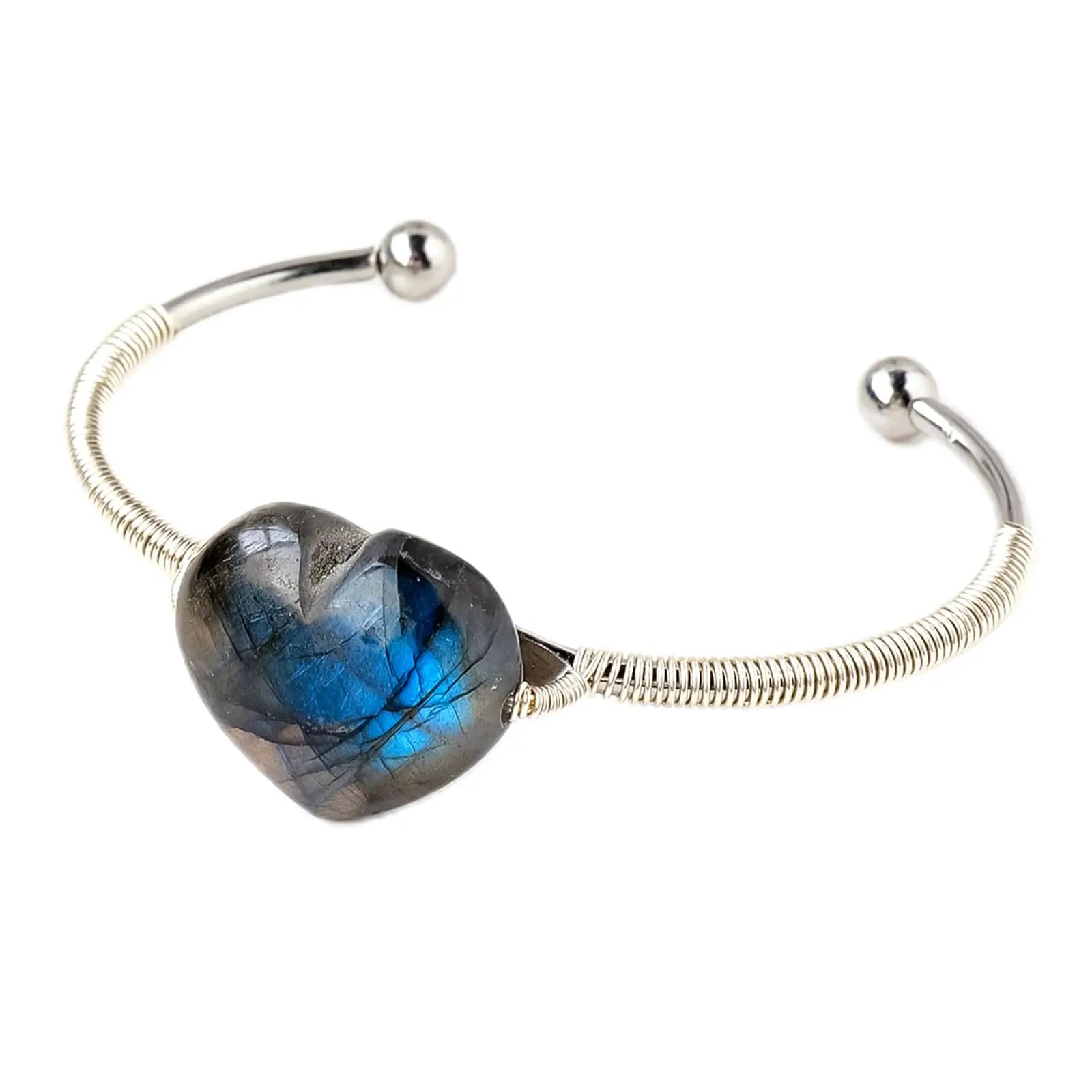 1pc Labradorite Heart Stone Adjustable Bracelet - Unisex Healing Crystal Jewelry