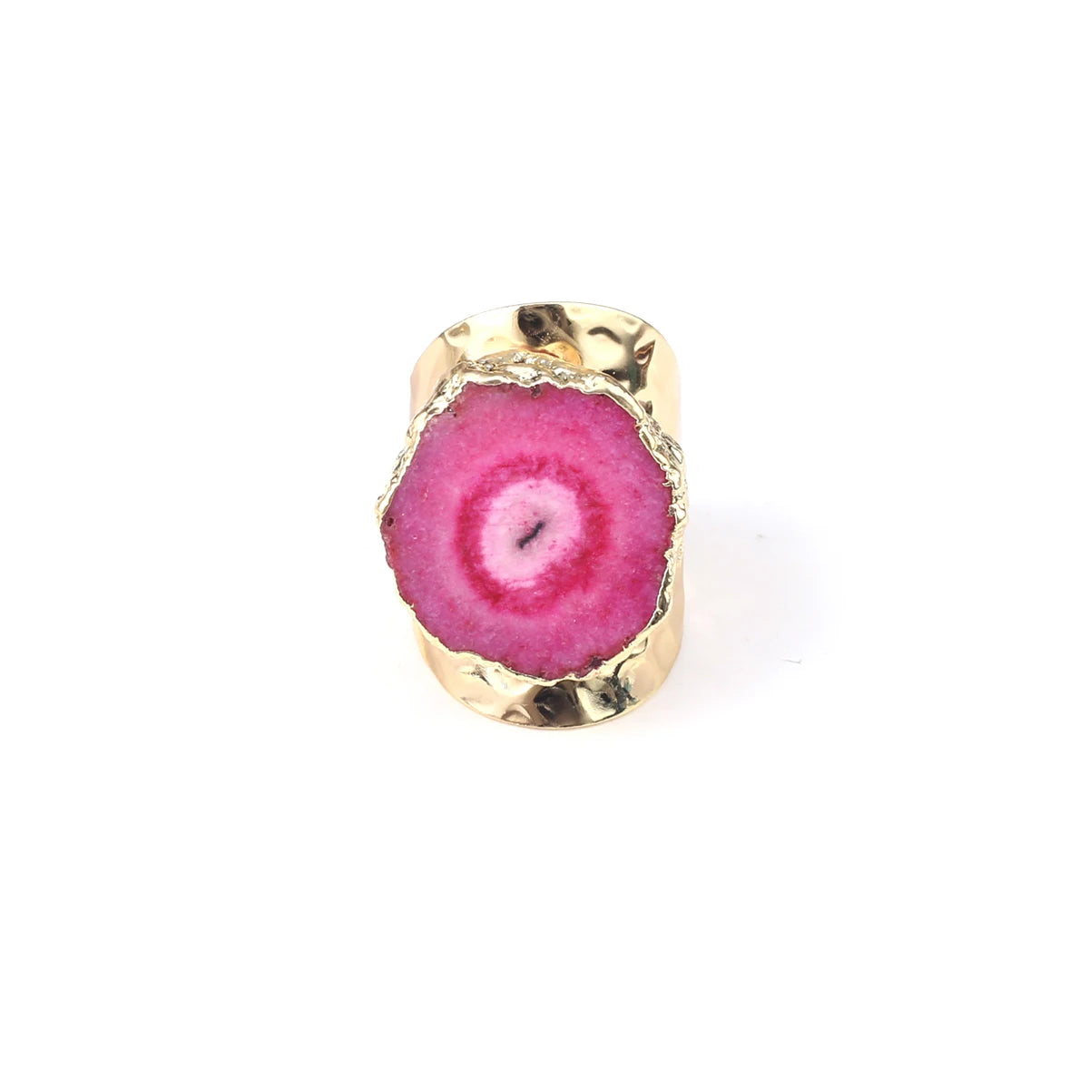 Natural Agate Stone Adjustable Ring – Irregular Crystal Druse with Gold Wrap (Healing Jewelry)